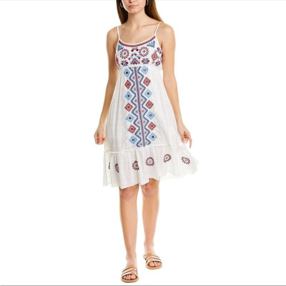 AREA STARS |  White Embroidered Strappy Boho Dress